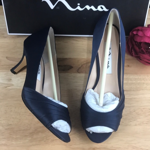 Nina Shoes - Nina Chezare Blue Satin Fabric Evening Pumps-5.5M